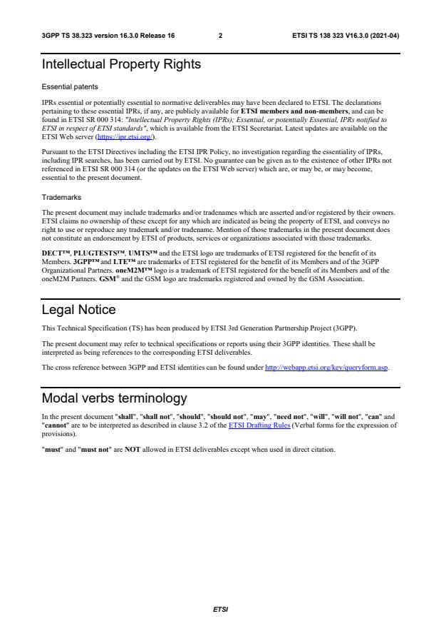 ETSI TS 138 323 V16.3.0 (2021-04) - 5G; NR; Packet Data Convergence Protocol (PDCP) specification (3GPP TS 38.323 version 16.3.0 Release 16)