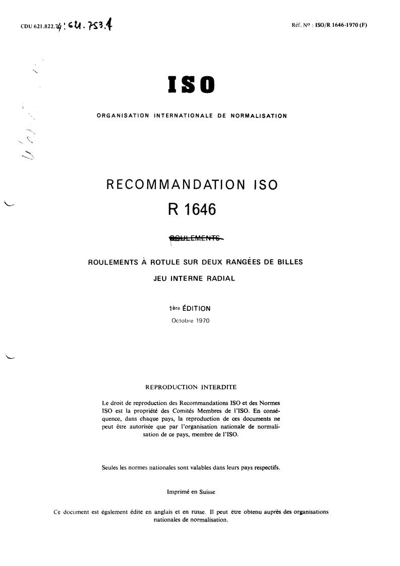 ISO/R 1646:1970 - Withdrawal of ISO/R 1646-1970
Released:10/1/1970