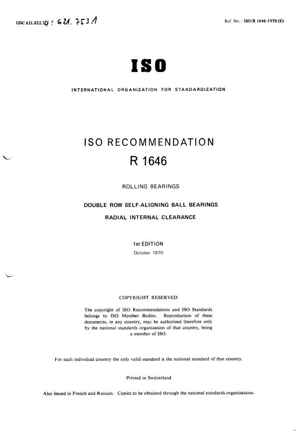 ISO/R 1646:1970 - Withdrawal of ISO/R 1646-1970
