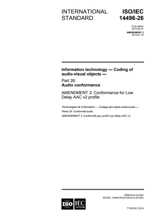 ISO/IEC 14496-26:2010/Amd 3:2014 - Conformance for Low Delay AAC v2 profile
