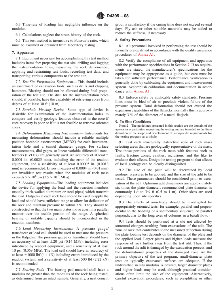 ASTM D4395-08 - Standard Test Method for  Determining In Situ Modulus of Deformation of Rock Mass Using Flexible Plate Loading Method