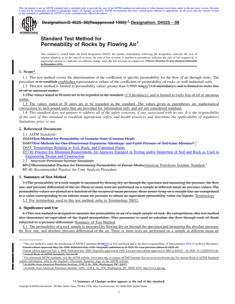 REDLINE ASTM D4525-08 - Standard Test Method for  Permeability of Rocks by Flowing Air