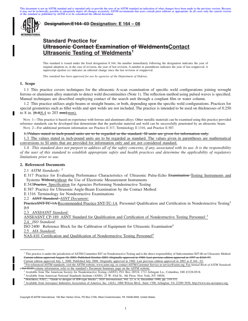 REDLINE ASTM E164-08 - Standard Practice for  Contact Ultrasonic Testing of Weldments