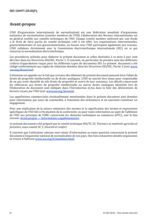ISO 18497:2018 ISO 18497:2018 - Tracteurs et matériels agricoles -- Sécurité des machines hautement automatisées -- Principes de conception - Page 4 preview
