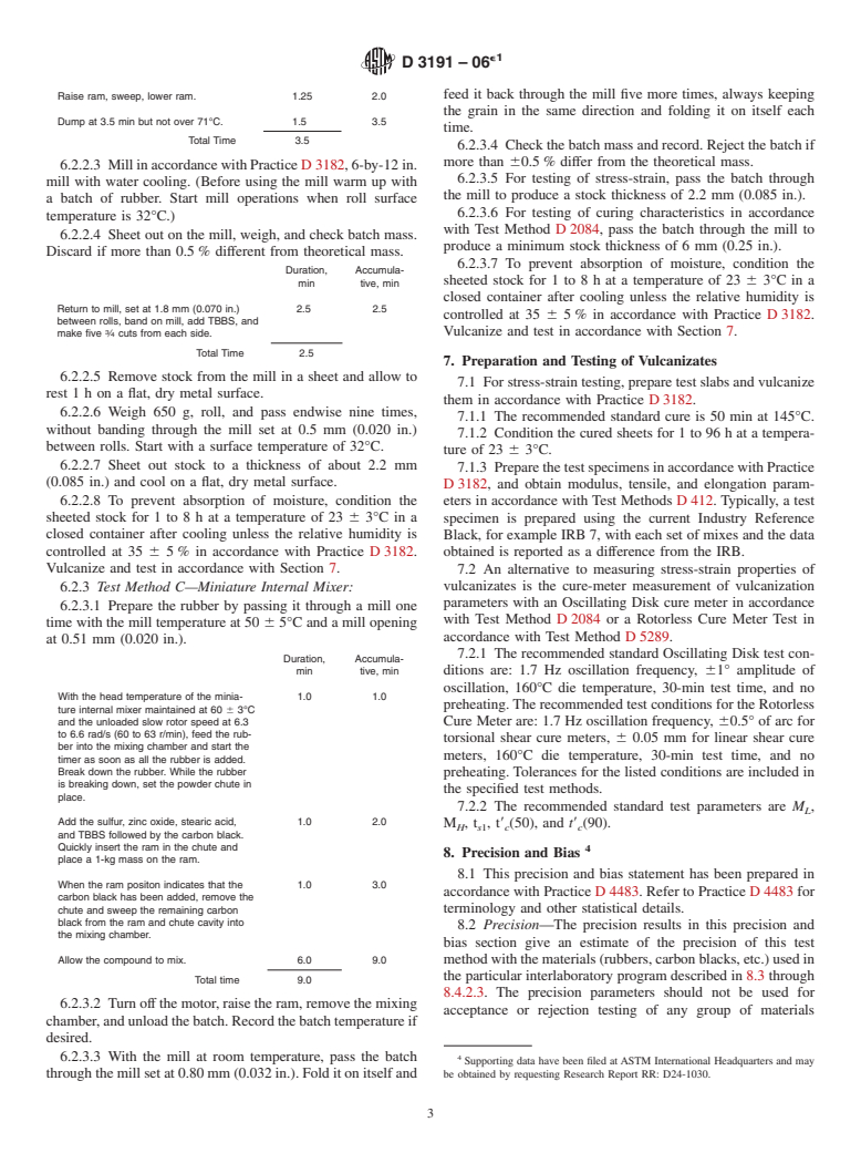 ASTM D3191-06e1 - Standard Test Methods for  Carbon Black in SBR (Styrene-Butadiene Rubber)<span class='unicode'>&#x2014;</span>Recipe and Evaluation Procedures