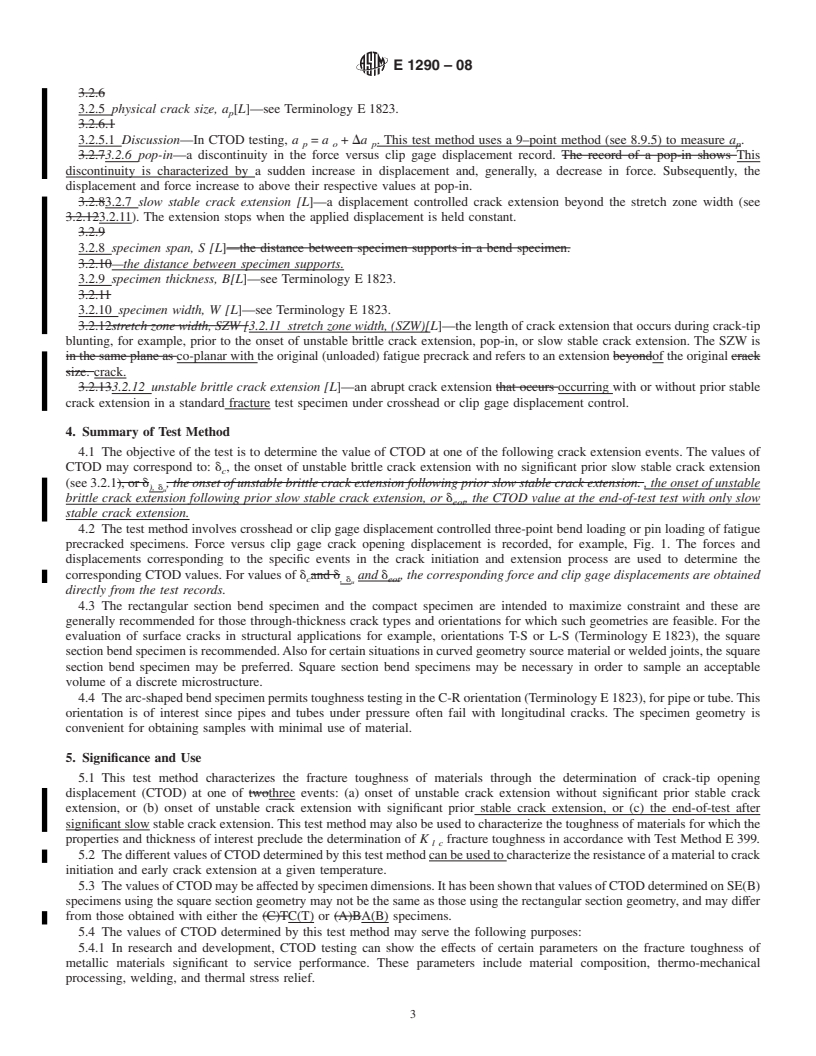 REDLINE ASTM E1290-08 - Standard Test Method for Crack-Tip Opening Displacement (CTOD) Fracture Toughness Measurement