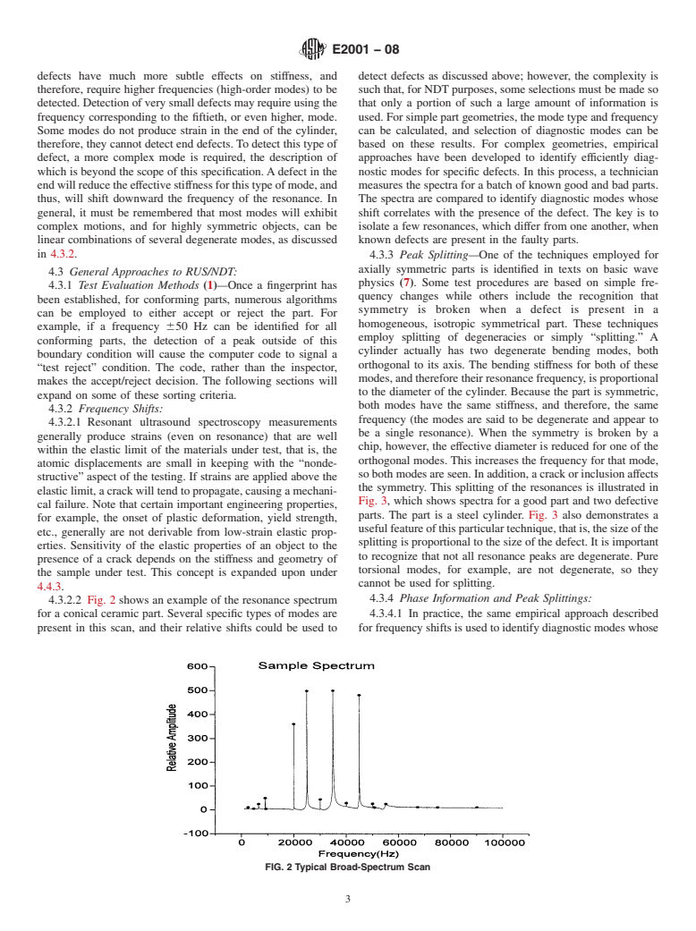 ASTM E2001-08 - Standard Guide for Resonant Ultrasound Spectroscopy for Defect Detection in Both Metallic and Non-Metallic Parts