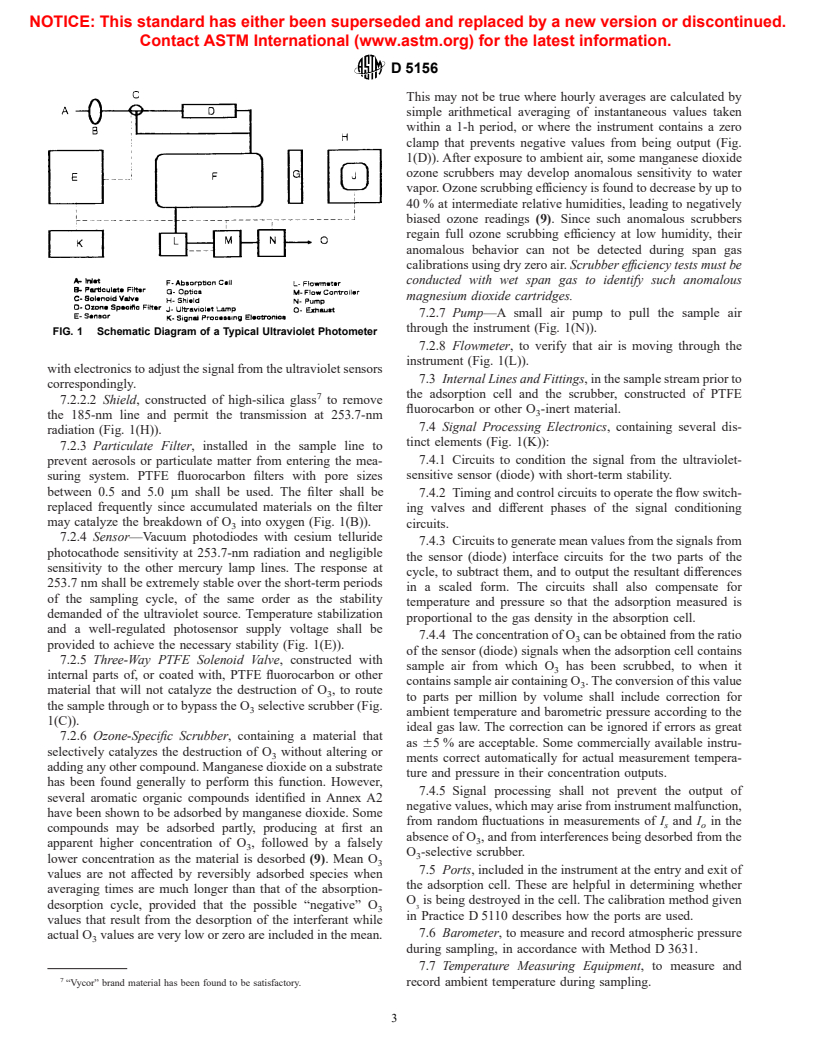 ASTM D5156-95 - Standard Test Methods for Continuous Measurement of Ozone in Ambient, Workplace, and Indoor Atmospheres (Ultraviolet Absorption)