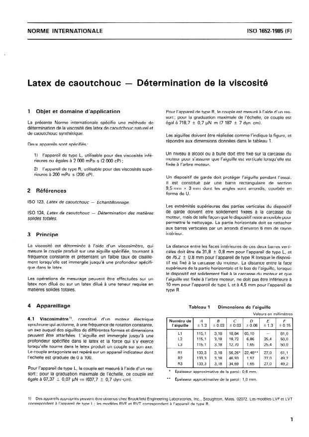 ISO 1652:1985 - Latex de caoutchouc -- Détermination de la viscosité