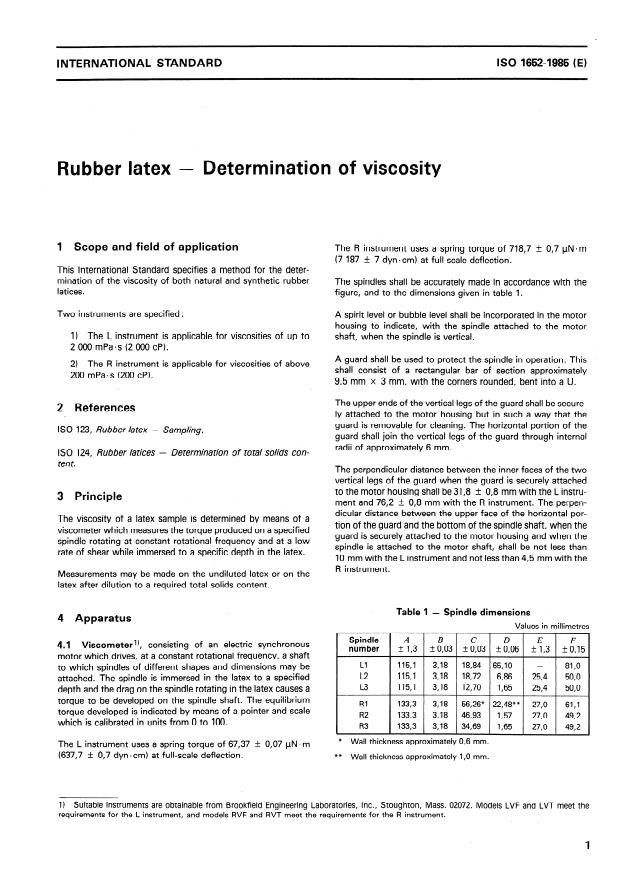 ISO 1652:1985 - Rubber latex -- Determination of viscosity