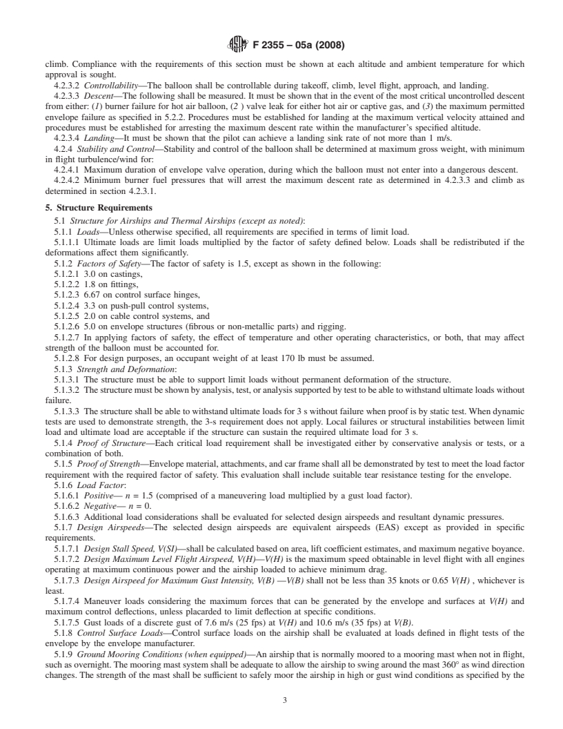 REDLINE ASTM F2355-05a(2008) - Standard Specification for Design and Performance Requirements for Lighter-Than-Air Light Sport Aircraft