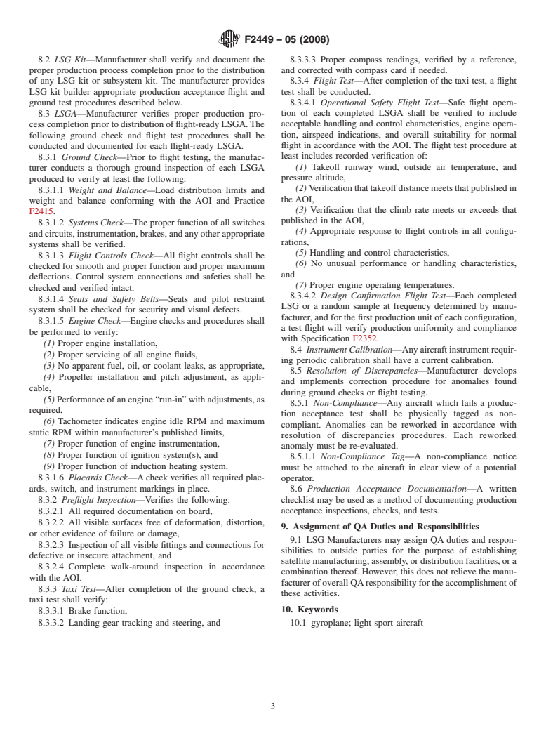 ASTM F2449-05(2008) - Standard Specification for Manufacturer Quality Assurance Program for Light Sport Gyroplane Aircraft