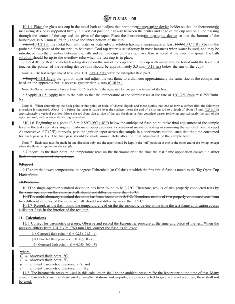 REDLINE ASTM D3143-08 - Standard Test Method for  Flash Point of Cutback Asphalt with Tag Open-Cup Apparatus