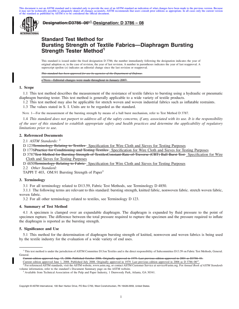 REDLINE ASTM D3786-08 - Standard Test Method for   Bursting Strength of Textile Fabrics<span class='unicode'>&#x2014;</span>Diaphragm Bursting Strength Tester Method