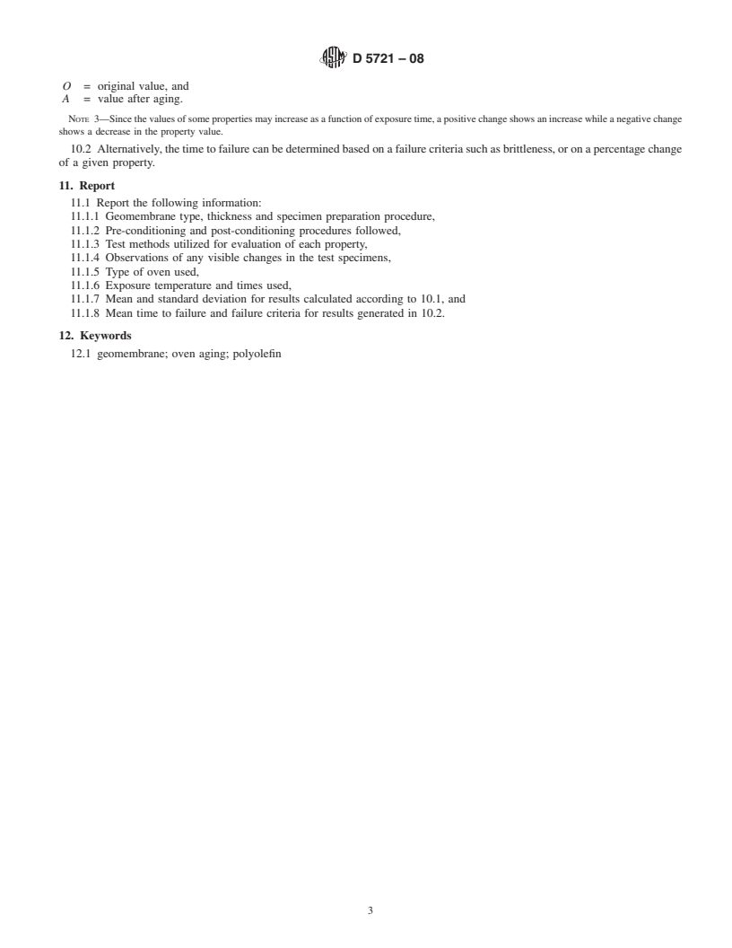 REDLINE ASTM D5721-08 - Standard Practice for  Air-Oven Aging of Polyolefin Geomembranes