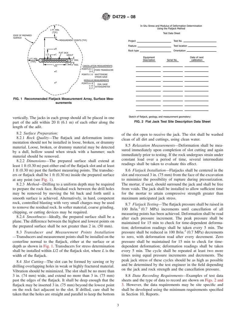 ASTM D4729-08 - Standard Test Method for  In Situ Stress and Modulus of Deformation Using Flatjack Method (Withdrawn 2017)