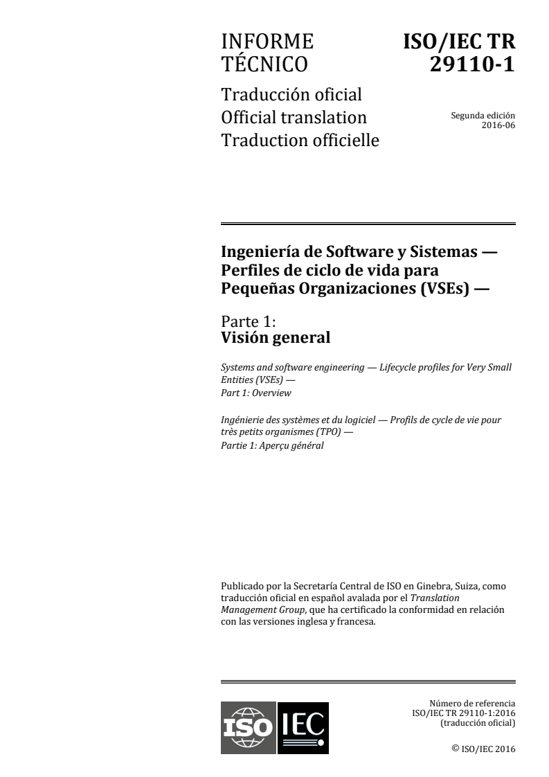 ISO/IEC TR 29110-1:2016 ISO/IEC TR 29110-1:2016 - Systems and software engineering — Lifecycle profiles for Very Small Entities (VSEs) — Part 1: Overview
Released:12/13/2018