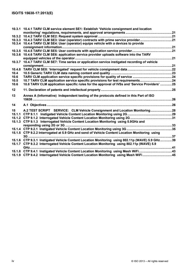 ISO/TS 15638-17:2013 ISO/TS 15638-17:2013 - Intelligent transport systems -- Framework for collaborative Telematics Applications for Regulated commercial freight Vehicles (TARV) - Page 4 preview
