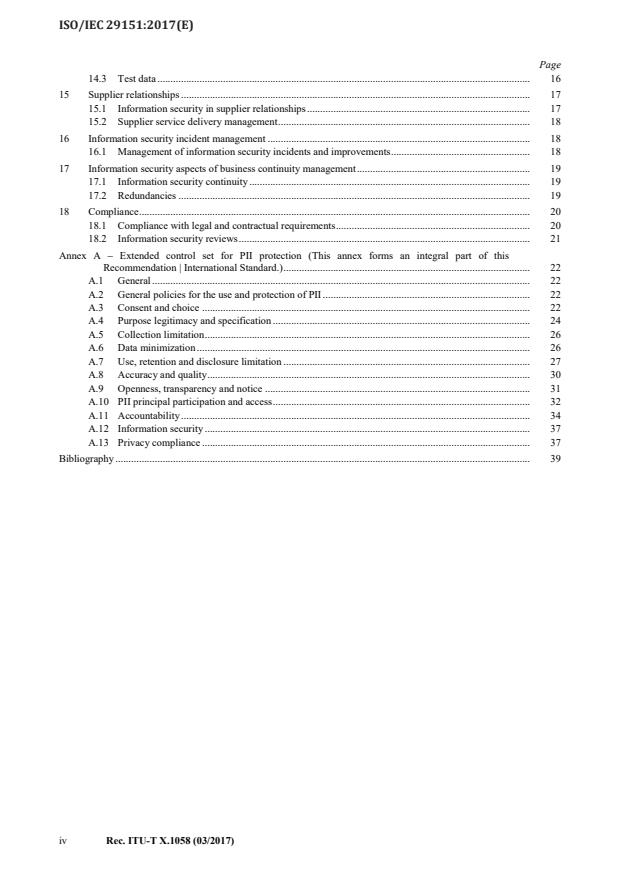 ISO/IEC 29151:2017 ISO/IEC 29151:2017 - Information technology -- Security techniques -- Code of practice for personally identifiable information protection - Page 4 preview