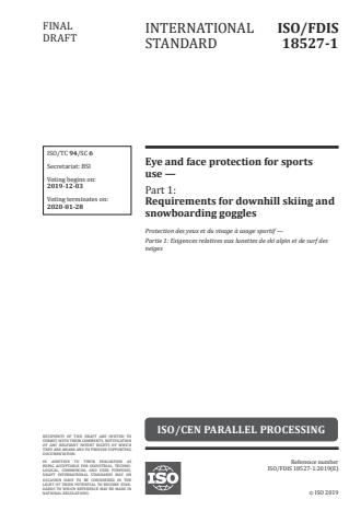 ISO/FDIS 18527-1 - Eye and face protection for sports use