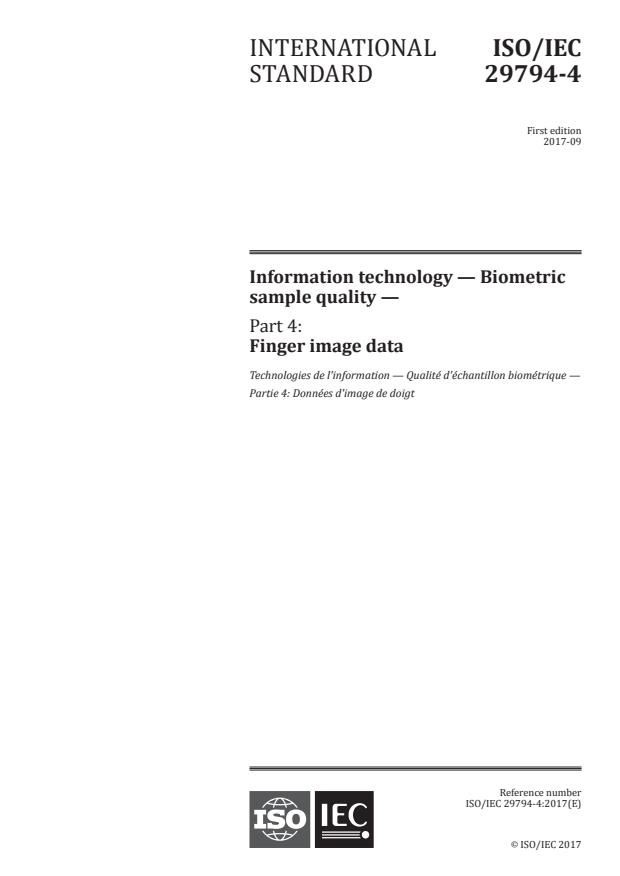 ISO/IEC 29794-4:2017 - Information technology -- Biometric sample quality
