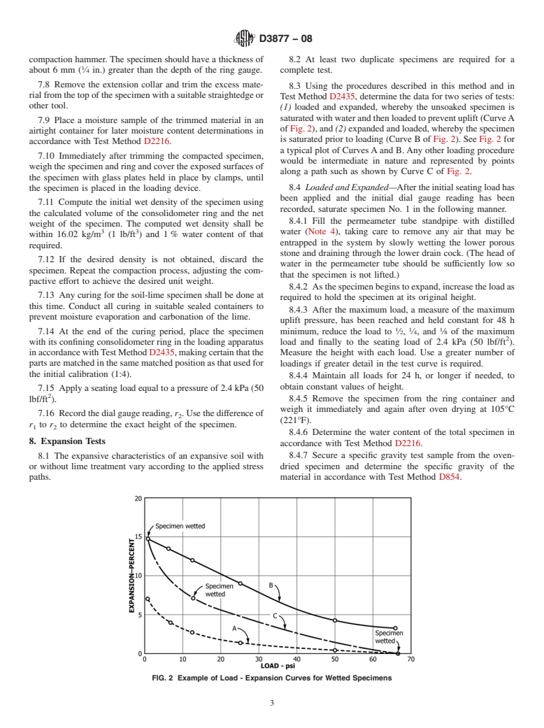 ASTM D3877-08 - Standard Test Methods for  One-Dimensional Expansion, Shrinkage, and Uplift Pressure of Soil-Lime Mixtures (Withdrawn 2017)