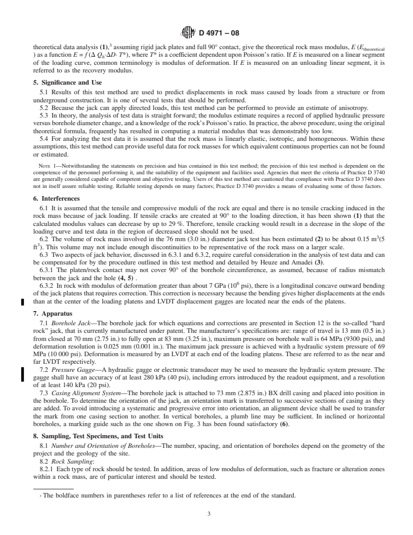 REDLINE ASTM D4971-08 - Standard Test Method for Determining In Situ Modulus of Deformation of Rock Using Diametrically Loaded 76-mm (3-in.) Borehole Jack