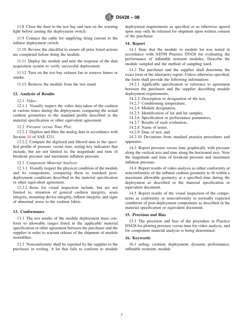 ASTM D5428-08 - Standard Practice for Evaluating the Performance of Inflatable Restraint Modules