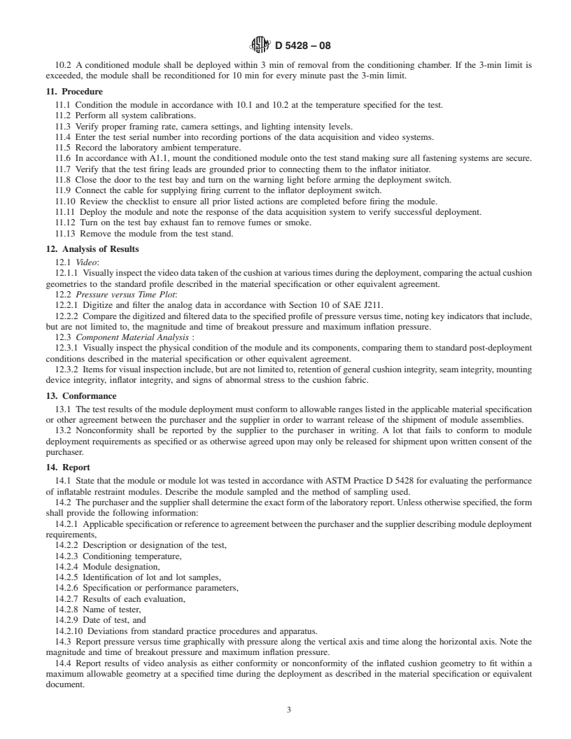 REDLINE ASTM D5428-08 - Standard Practice for Evaluating the Performance of Inflatable Restraint Modules
