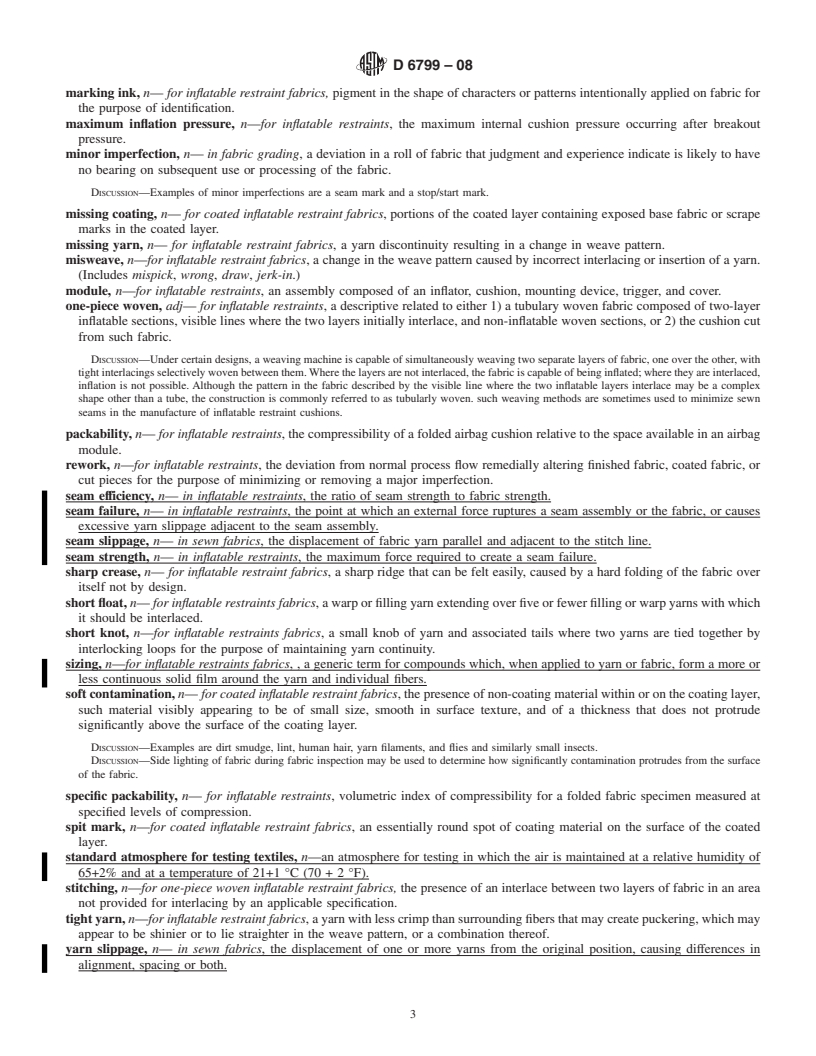 REDLINE ASTM D6799-08 - Standard Terminology Relating to Inflatable Restraints