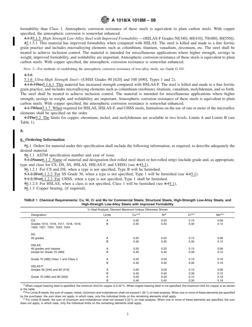 REDLINE ASTM A1018/A1018M-08 - Standard Specification for Steel, Sheet and Strip, Heavy-Thickness Coils, Hot-Rolled, Carbon, Commercial, Drawing, Structural, High-Strength Low-Alloy, High-Strength Low-Alloy with Improved Formability, and Ultra-High Strength