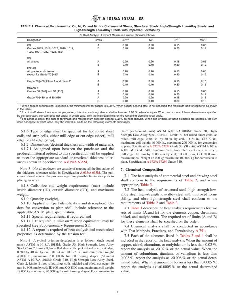 ASTM A1018/A1018M-08 - Standard Specification for Steel, Sheet and Strip, Heavy-Thickness Coils, Hot-Rolled, Carbon, Commercial, Drawing, Structural, High-Strength Low-Alloy, High-Strength Low-Alloy with Improved Formability, and Ultra-High Strength