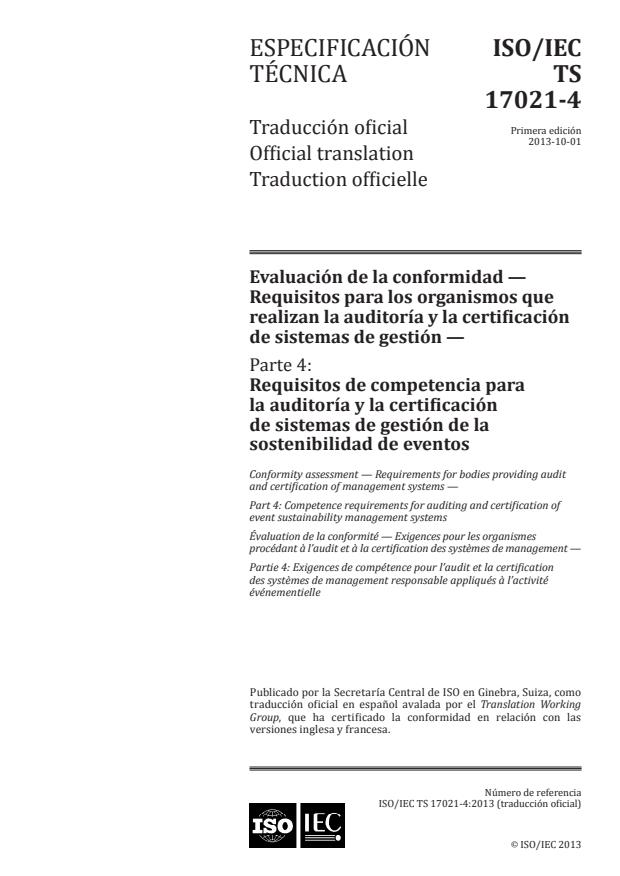 ISO/IEC TS 17021-4:2013 - Conformity assessment -- Requirements for bodies providing audit and certification of management systems