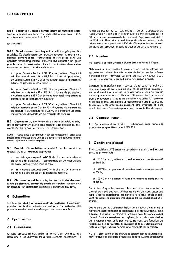ISO 1663:1981 ISO 1663:1981 - Plastiques alvéolaires -- Détermination du taux de transmission de la vapeur d'eau des matériaux rigides - Page 4 preview