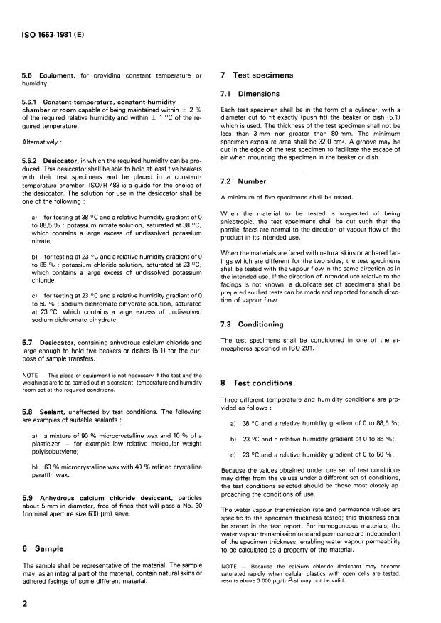 ISO 1663:1981 ISO 1663:1981 - Cellular plastics -- Determination of water vapour transmission rate of rigid materials - Page 4 preview