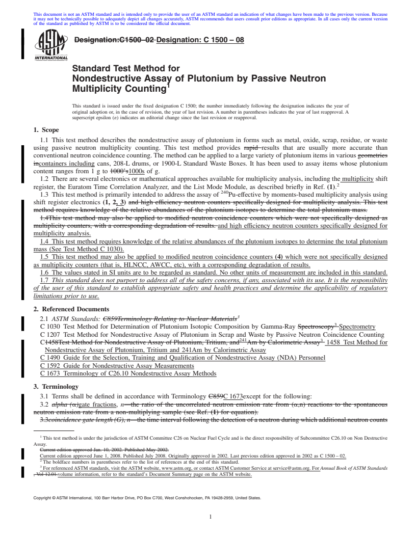 REDLINE ASTM C1500-08 - Standard Test Method for Nondestructive Assay of Plutonium by Passive Neutron Multiplicity Counting