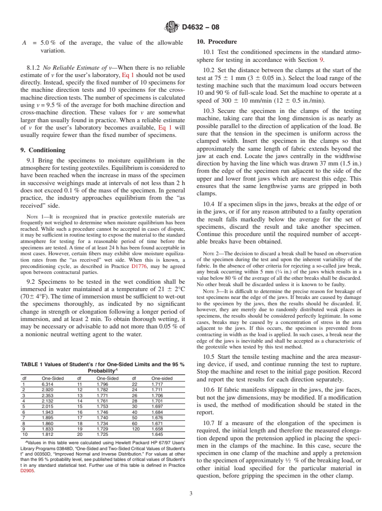 ASTM D4632-08 - Standard Test Method for  Grab Breaking Load and Elongation of Geotextiles