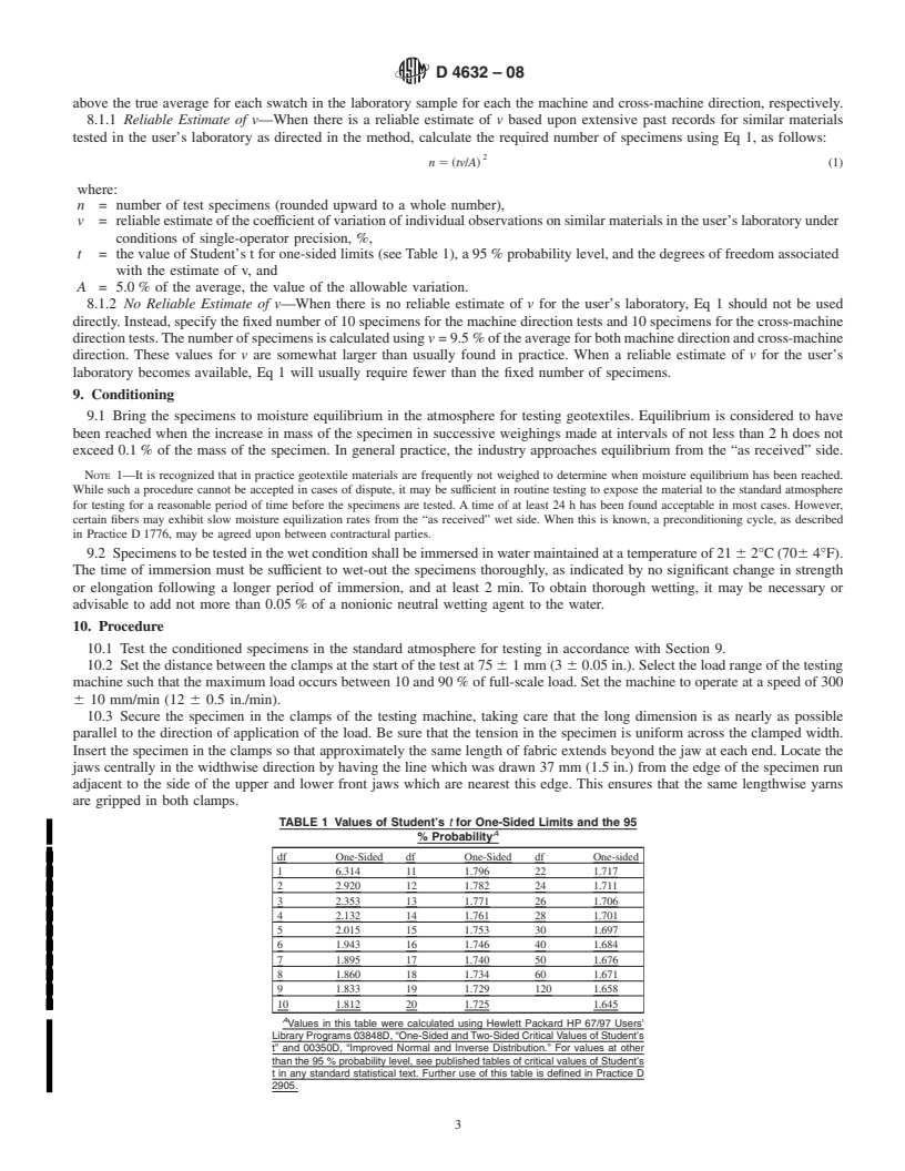 REDLINE ASTM D4632-08 - Standard Test Method for  Grab Breaking Load and Elongation of Geotextiles