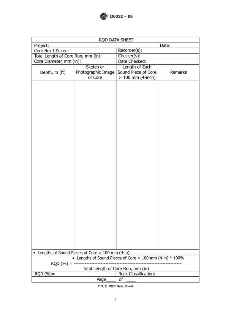 ASTM D6032-08 - Standard Test Method for  Determining Rock Quality Designation (RQD) of Rock Core