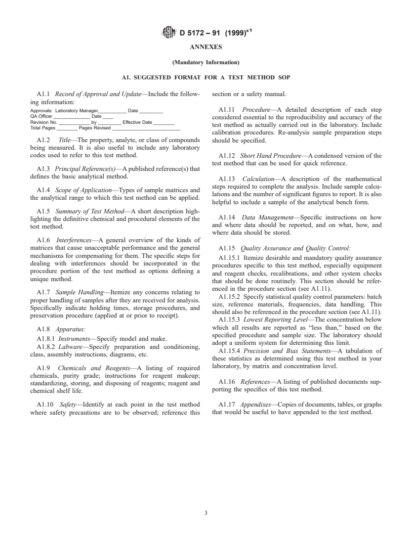 ASTM D5172-91(1999)e1 - Standard Guide for Documenting the Standard Operating Procedures Used for the Analysis of Water