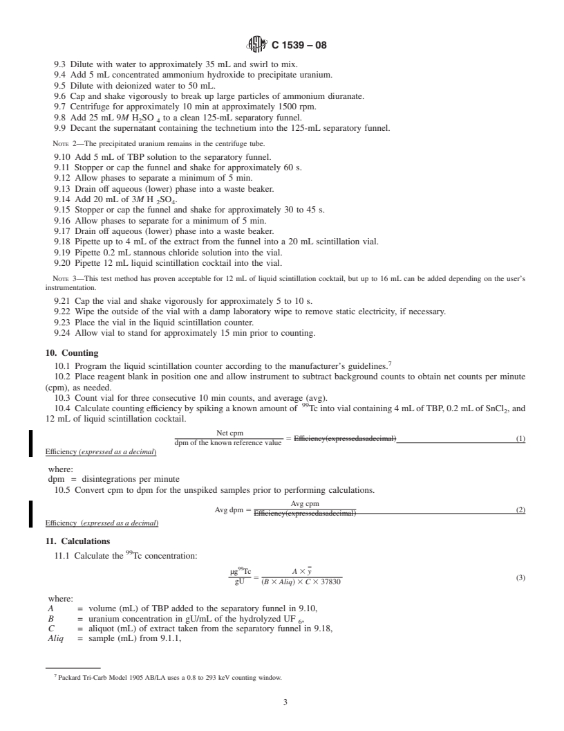 REDLINE ASTM C1539-08 - Standard Test Method for Determination of Technetium-99 in Uranium Hexafluoride by Liquid Scintillation Counting