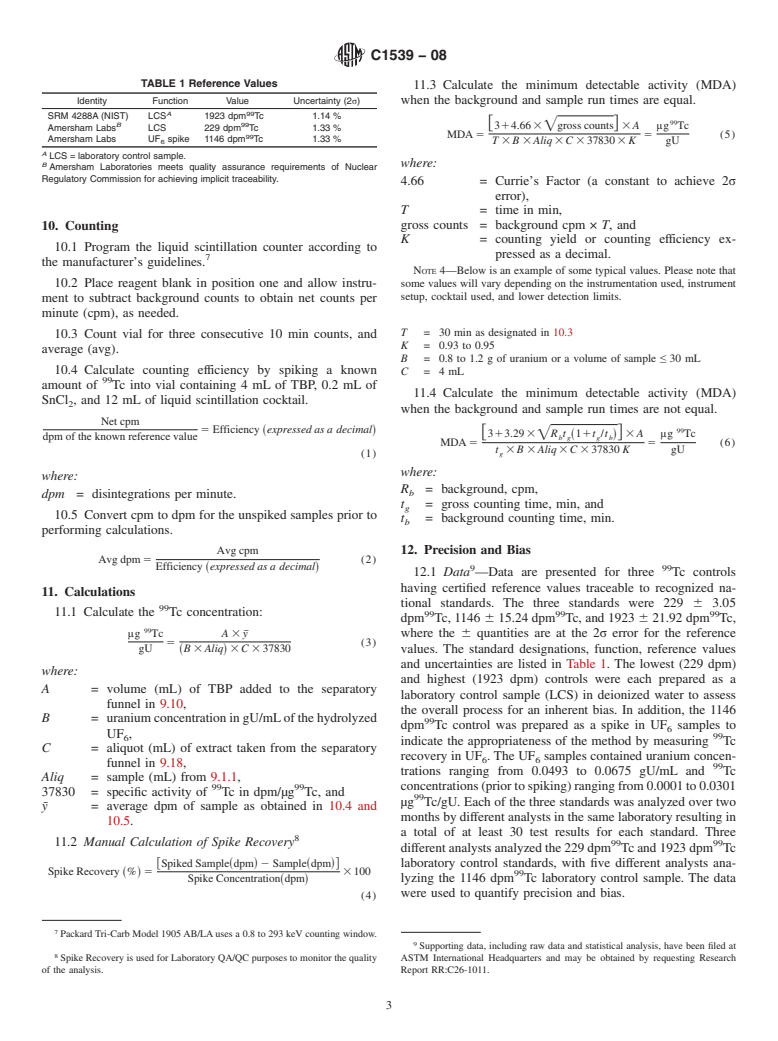 ASTM C1539-08 - Standard Test Method for Determination of Technetium-99 in Uranium Hexafluoride by Liquid Scintillation Counting