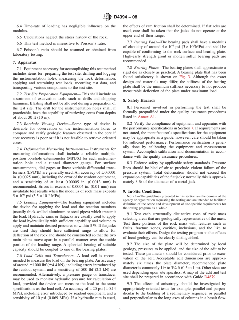 ASTM D4394-08 - Standard Test Method for  Determining In Situ Modulus of Deformation of Rock Mass Using Rigid Plate Loading Method