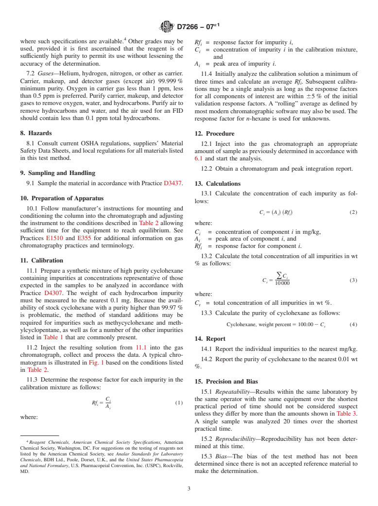 ASTM D7266-07e1 - Standard Test Method for Analysis of Cyclohexane by Gas Chromatography (External Standard)