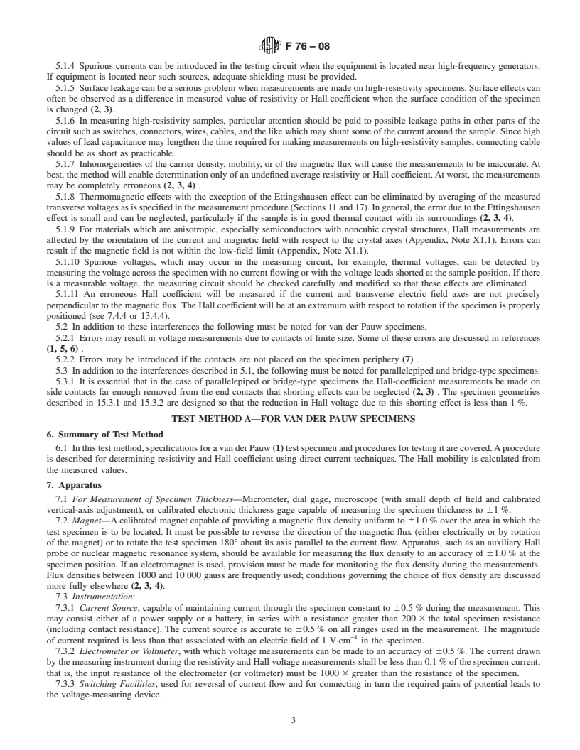 REDLINE ASTM F76-08 - Standard Test Methods for  Measuring Resistivity and Hall Coefficient and Determining Hall Mobility in Single-Crystal Semiconductors