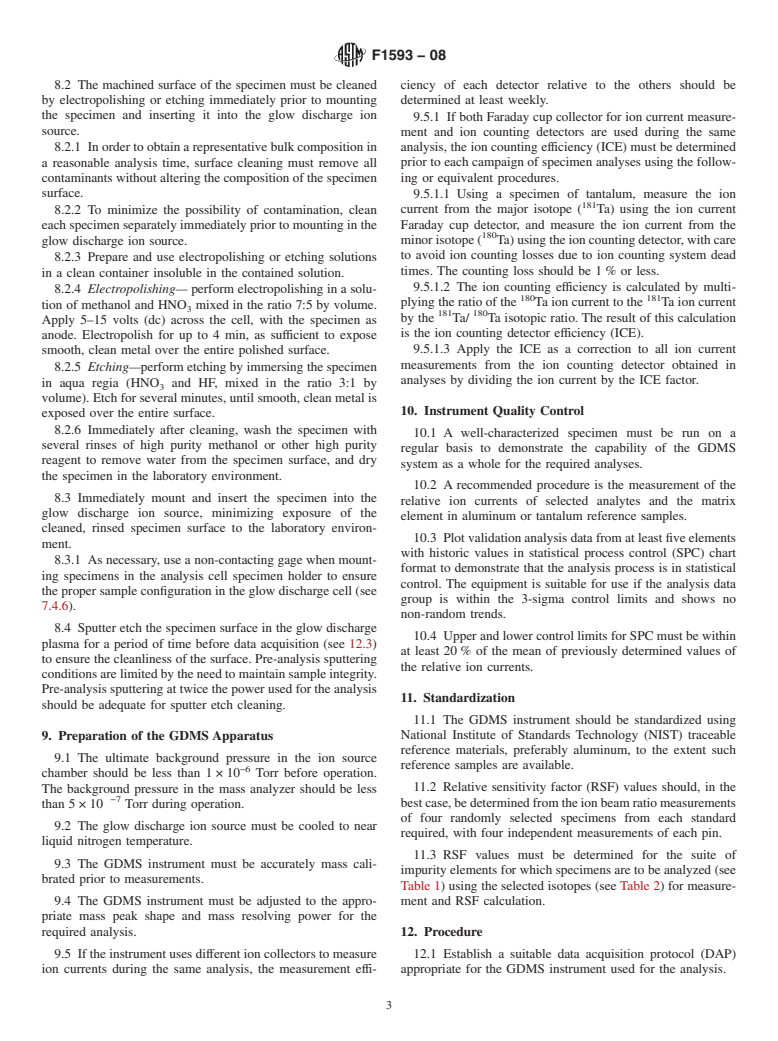 ASTM F1593-08 - Standard Test Method for Trace Metallic Impurities in Electronic Grade Aluminum by High Mass-Resolution Glow-Discharge Mass Spectrometer