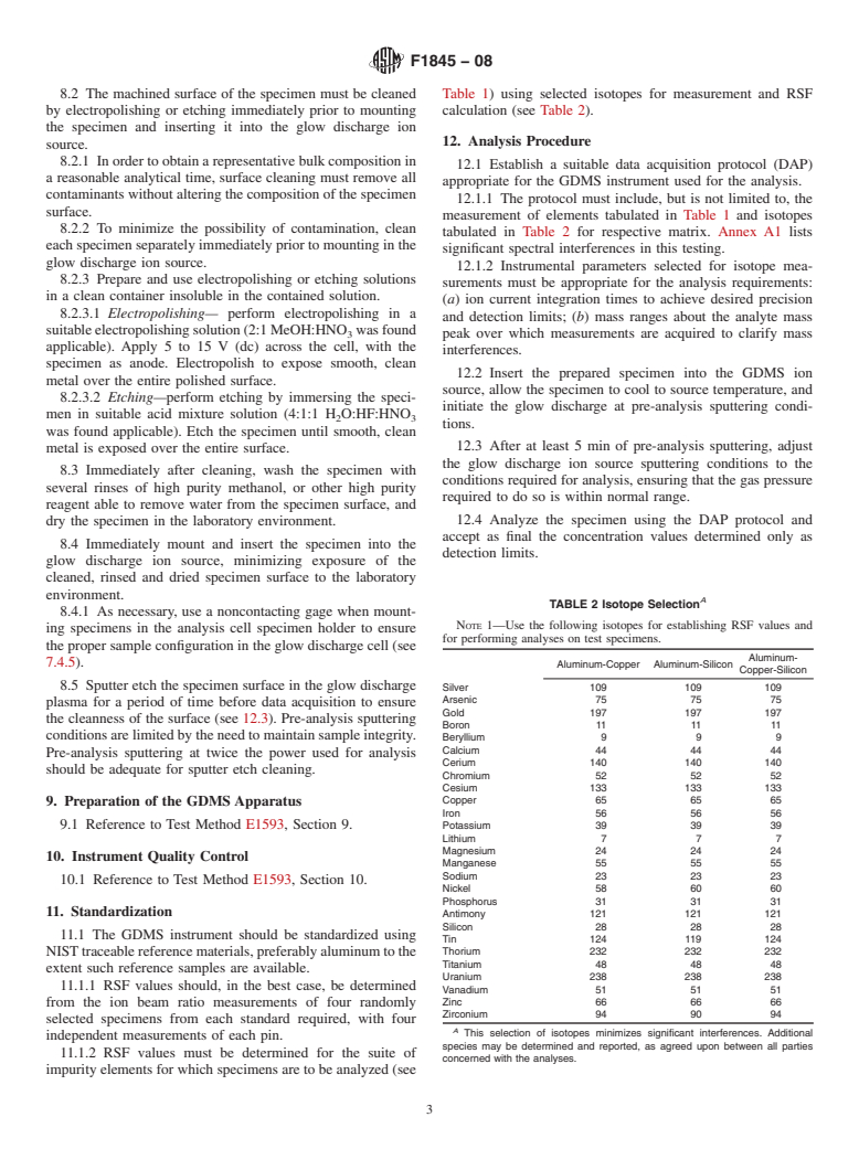 ASTM F1845-08 - Standard Test Method for Trace Metallic Impurities in Electronic Grade Aluminum-Copper, Aluminum-Silicon, and Aluminum-Copper-Silicon Alloys by High-Mass-Resolution Glow Discharge Mass Spectrometer