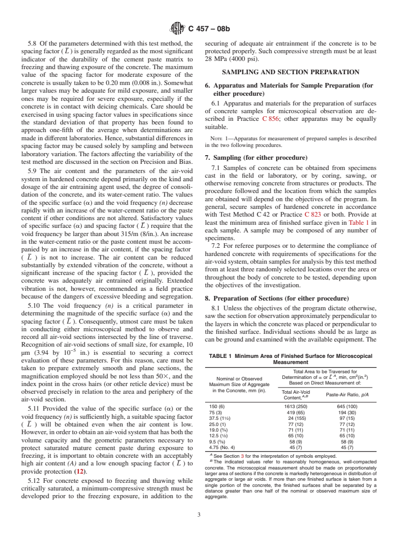 ASTM C457-08b - Standard Test Method for Microscopical Determination of Parameters of the Air-Void System in Hardened Concrete