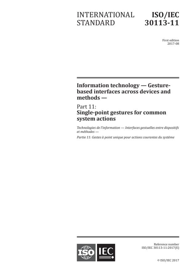 ISO/IEC 30113-11:2017 - Information technology -- Gesture-based interfaces across devices and methods
