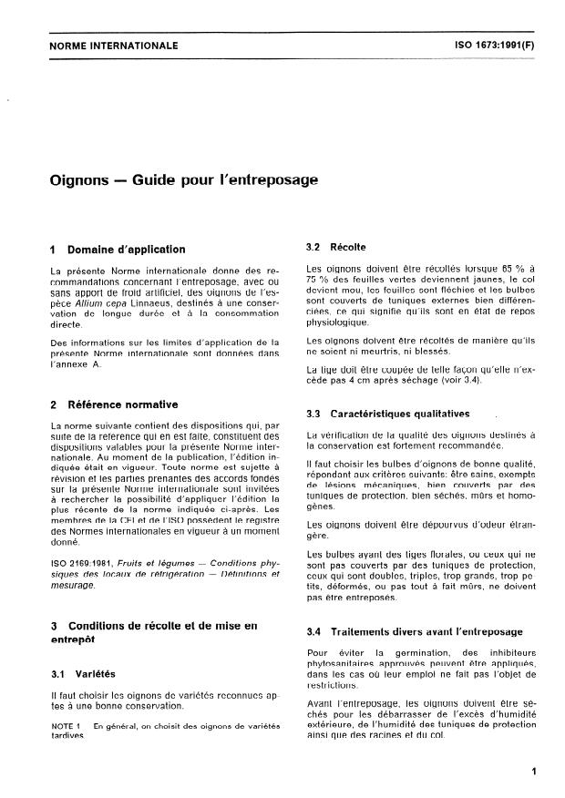ISO 1673:1991 - Oignons -- Guide pour l'entreposage